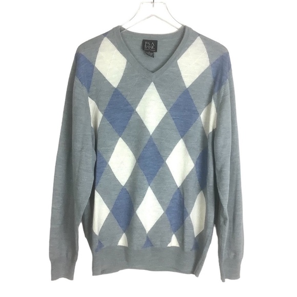Jos.A.Bank Signature Collection Men's Merino Wool Argyle V Neck Sweater - Picture 9 of 9